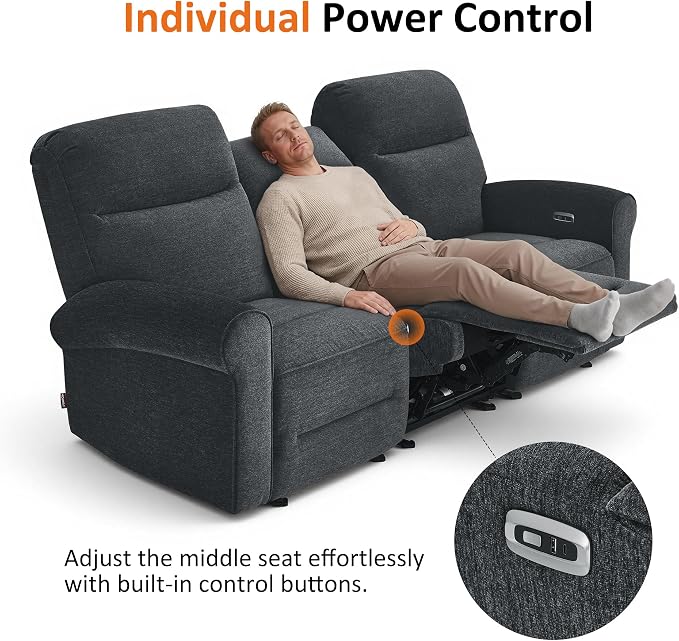 MCombo 87.8" Wall Hugger Power Reclining Sofa, 3-Seat Triple Recliner Couch - Image 7