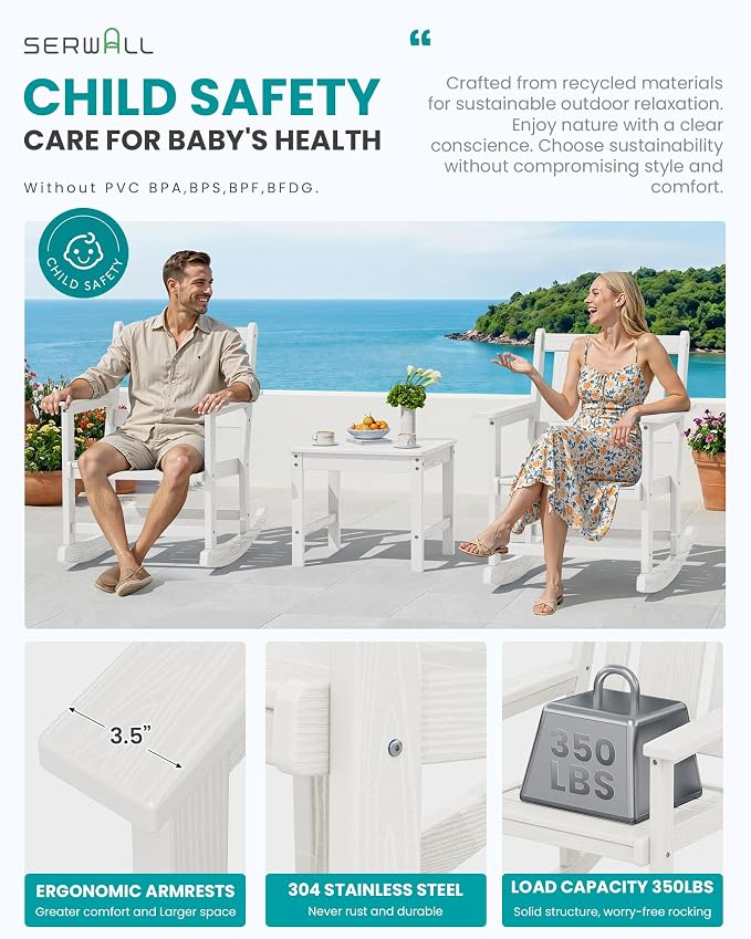 SERWALL Outdoor Rocking Chairs Set of 2 - Image 5