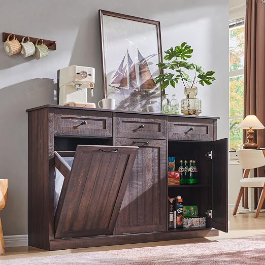 IFGET Triple Tilt Out Trash Can Cabinet, 20 Gallon Farmhouse Laundry Hamper - Image 7