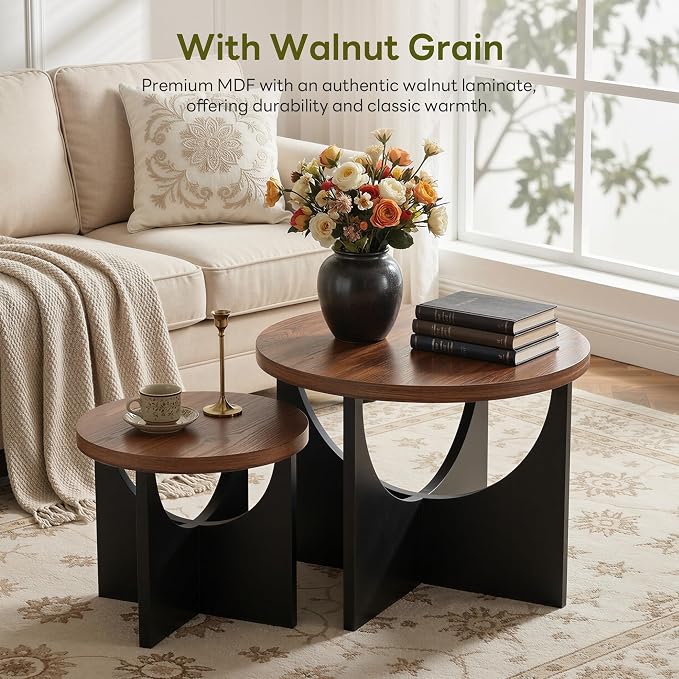 LIKIMIO Nesting Coffee Tables Set of 2, 23.6" Small Round Side Tables - Image 3