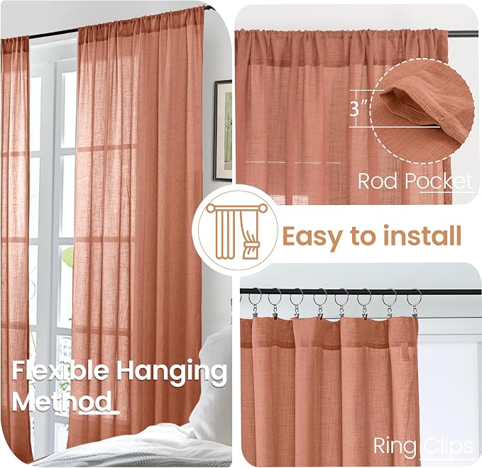 BGment Terracotta Linen Curtains 63 Inches Long - Image 6