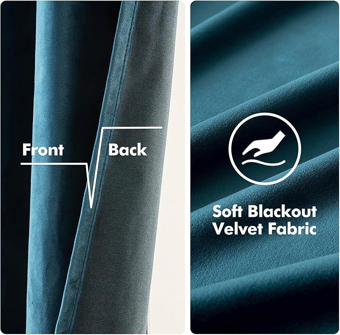 MIULEE Blue Velvet Curtains 72 Inches Length Blackout Curtains Thermal - Image 3