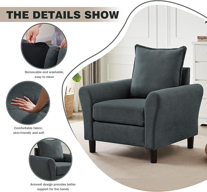 Mid-Century Accent Chair, Modern Linen Fabric Armchair - Image 5