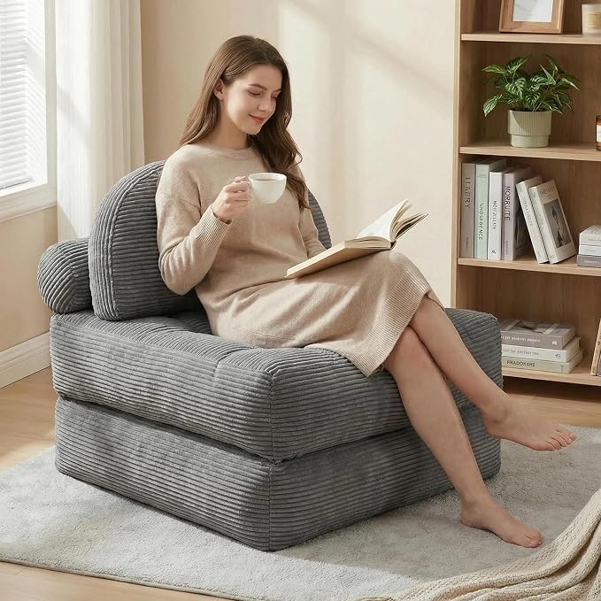 Convertible Corduroy Floor Sofa, 3-in-1 Folding Lazy Sofa Bed - Image 6