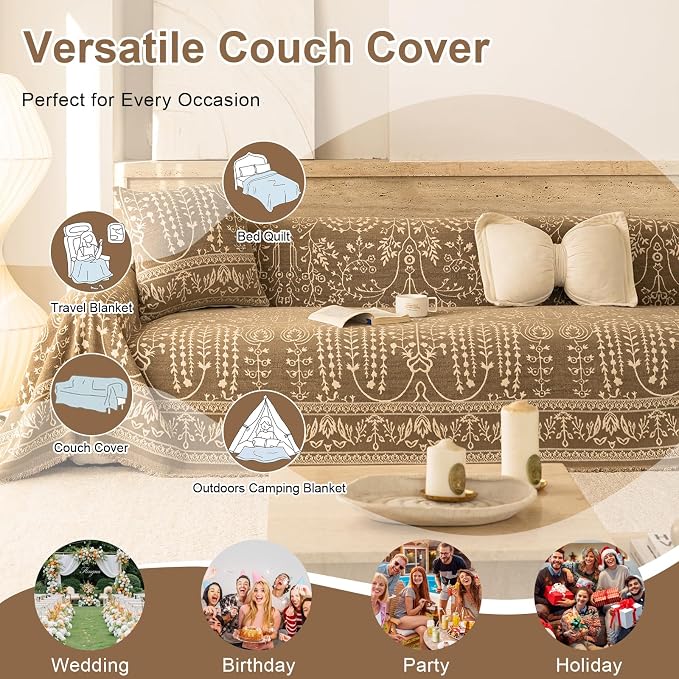 VClife Vintage Floral Bohemain Couch Cover, Soft Breathable Chenille Sofa Cover - Image 6