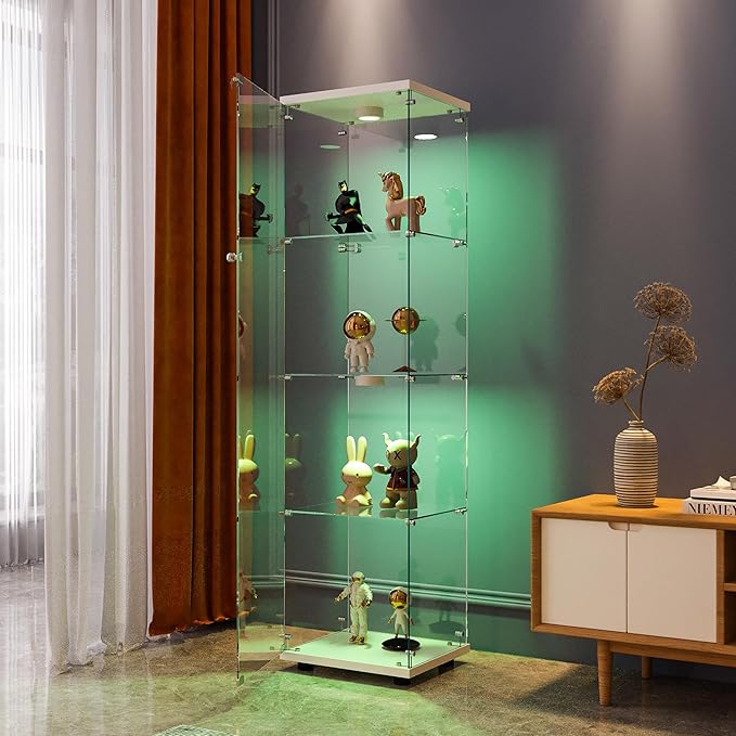 FANYUSHOW Display Cabinet with Glass Door and LED Light, 4-Tier Tempered Glass - Image 4