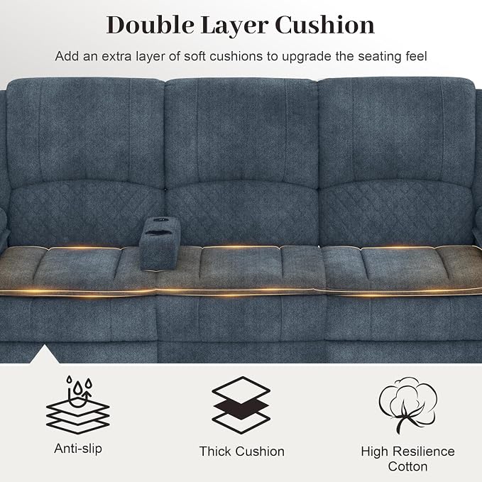 Yolsali Recliner Sofa, 3 Seater Manual Reclining Sofa - Image 5
