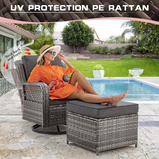 6 Pieces Wicker Patio Furniture Set Conversations Sets, 2 Outdoor 360° Swivel - Image 4
