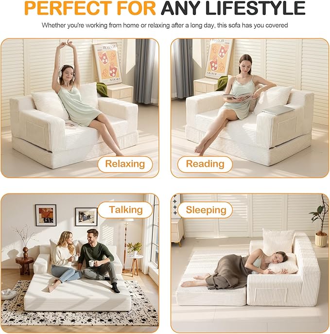 Erament Convertible Sofa Bed, Loveseat Folding Floor Futon Sleeper Sofa Couch - Image 4