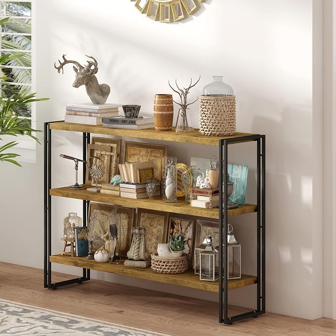 HCHQHS 3-Tier Rustic Wood and Metal Industrial Bookcase - 40in - Image 8