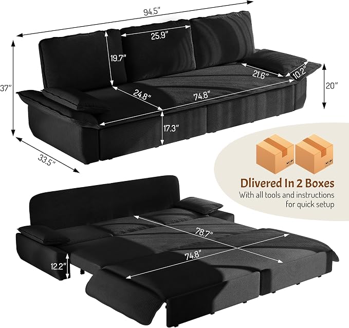 KEIKI 94.5" King Pull-Out Sofa Bed, 3-in-1 Convertible Couch - Image 2