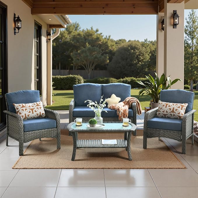 Weaxty Wicker Patio Furniture Set High Back Loveseat Sofa Couch Armchair Coffee by Eco-ChicLivingBeautifullyAffordable