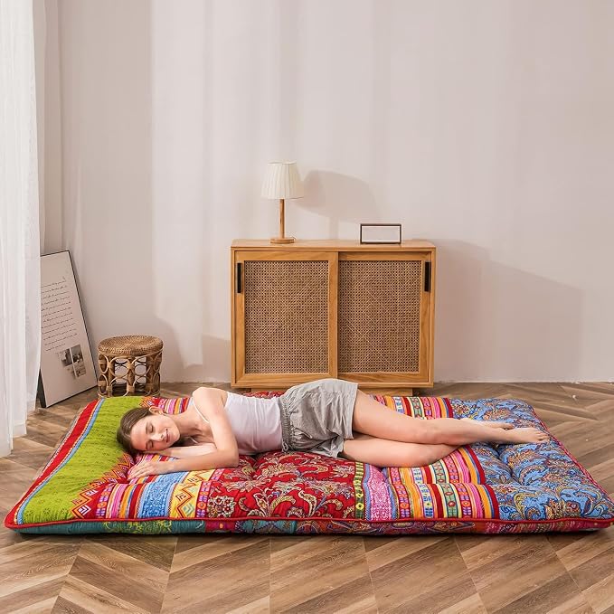 MAXYOYO Bohemian Retro Floor Mattress Vintage Floral Japanese Futon Mattress - Image 3