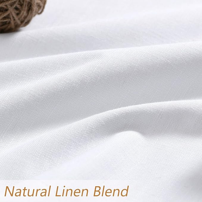 Guken White 100% Blackout Linen Curtains 54 Inch Length 2 Panels Set - Image 6