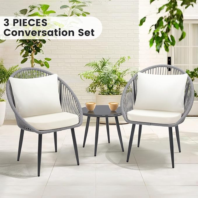 wildformers 3 Pieces Bistro Set, Woven Rope Chair - Image 2