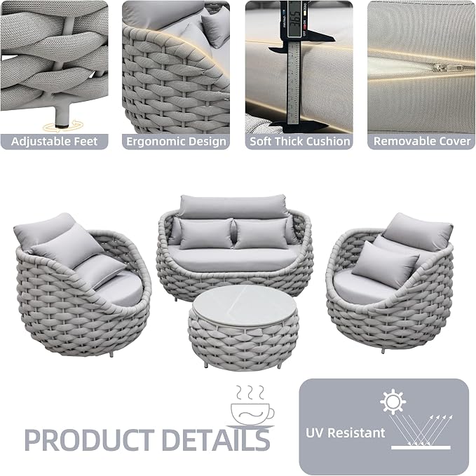 TWT 6-Piece Aluminum Patio Furniture Set, Olefin Rope Modern Outdoor - Image 3