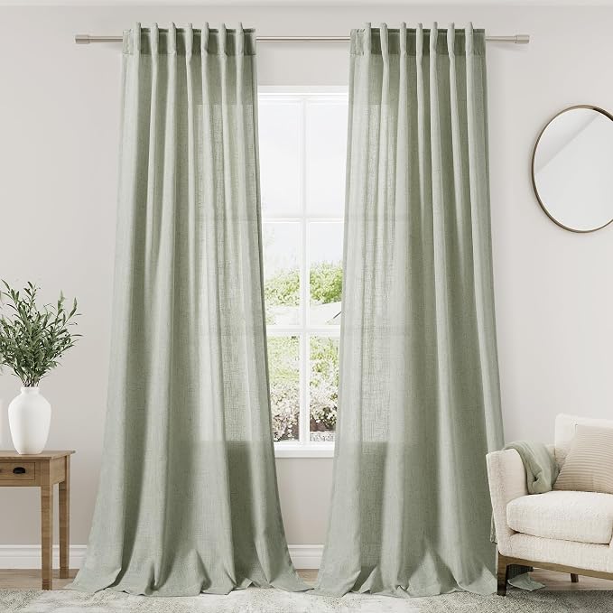 Nanspring Sage Green Linen Blend Light Filtering Curtains 86 Inches Long 2 by Nanspring