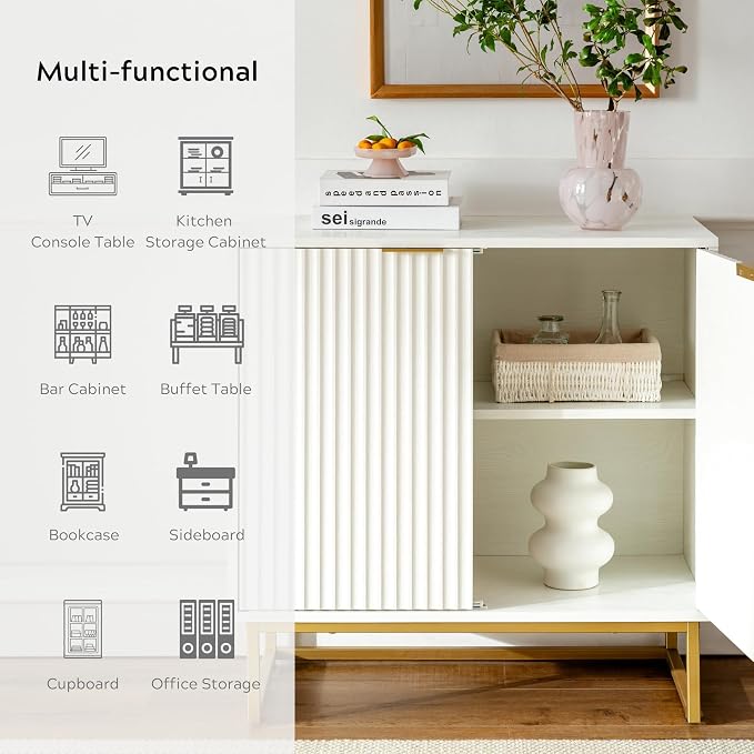 EYYTHUNG Fluted Cabinet with Storage Set of 2, Sideboard Buffet Cabinet with - Image 6
