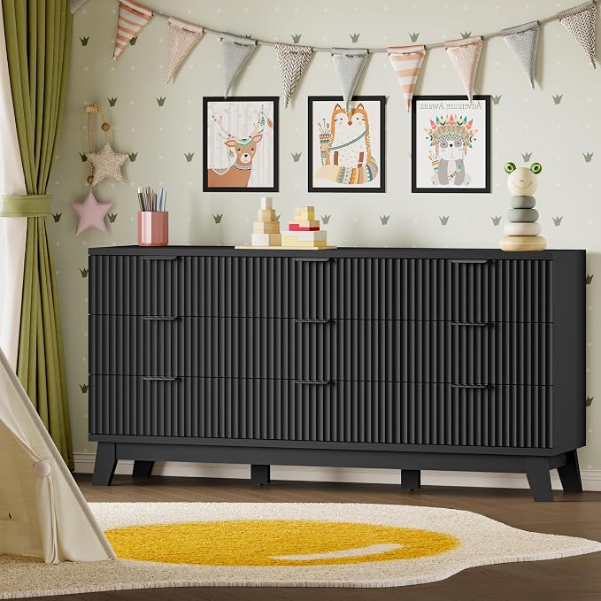 BORNOON 63" Long Dresser for Bedroom, 9-Drawer Fluted Dresser, Extra-Wide Wood - Image 8