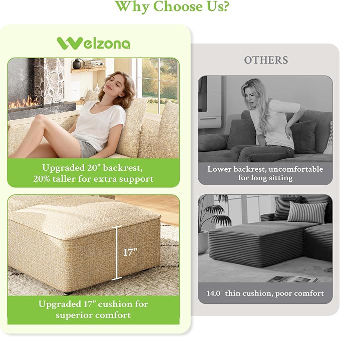Welzona 75" loveseat Sofa, Comfy Chenille Love Seat, Wood Frame Small Couches - Image 6