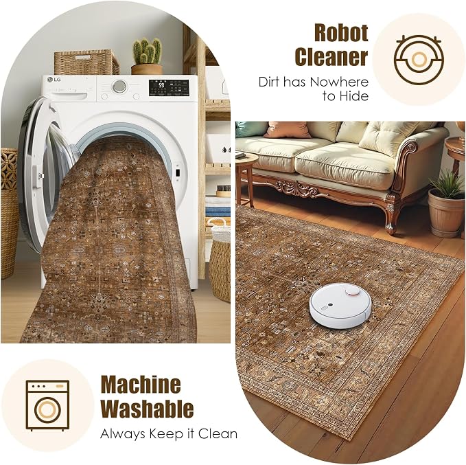 Washable Area Rug 4' x 6' Vintage Traditional Persian Mat - Image 7