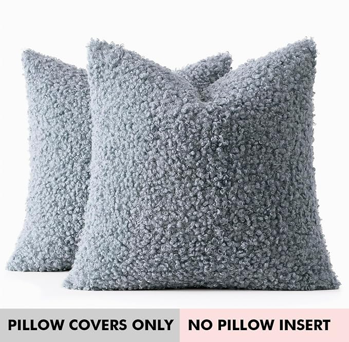 Faux Fur Throw Pillow Covers 20x20 Inch Set of 2 Boucle Neutral Decorative - Image 7