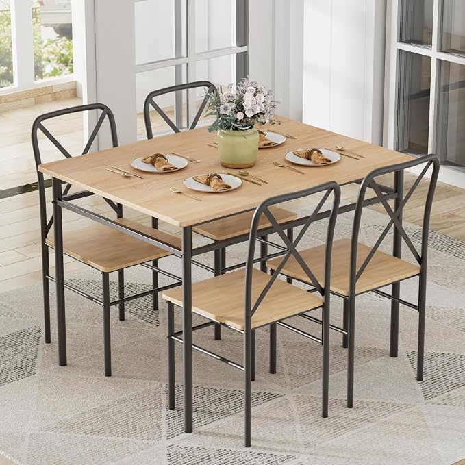 VECELO Dining Table Set for 4, 5-Piece Wood Kitchen Table by VECELO