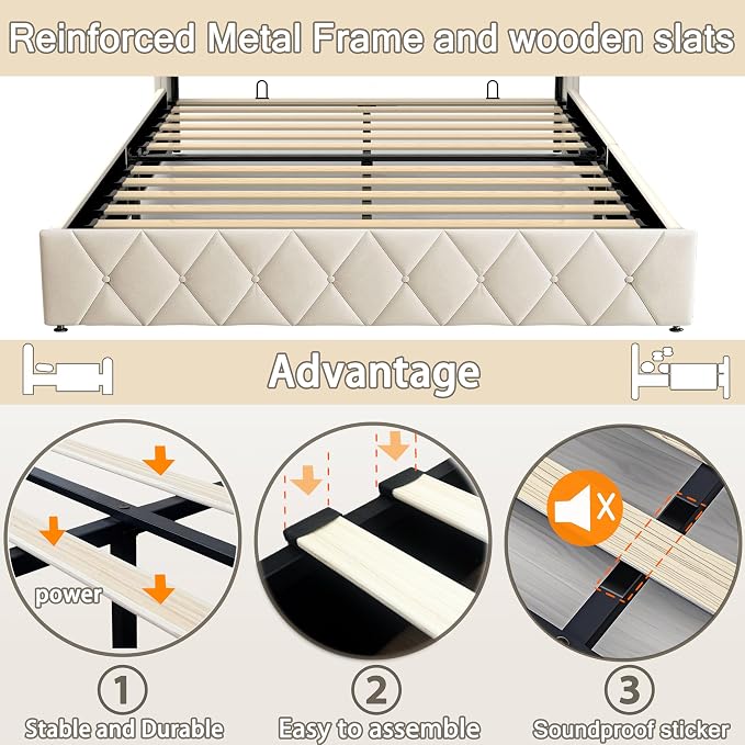 Modern Multi-Color LED Light Full Bed Frame - Image 6