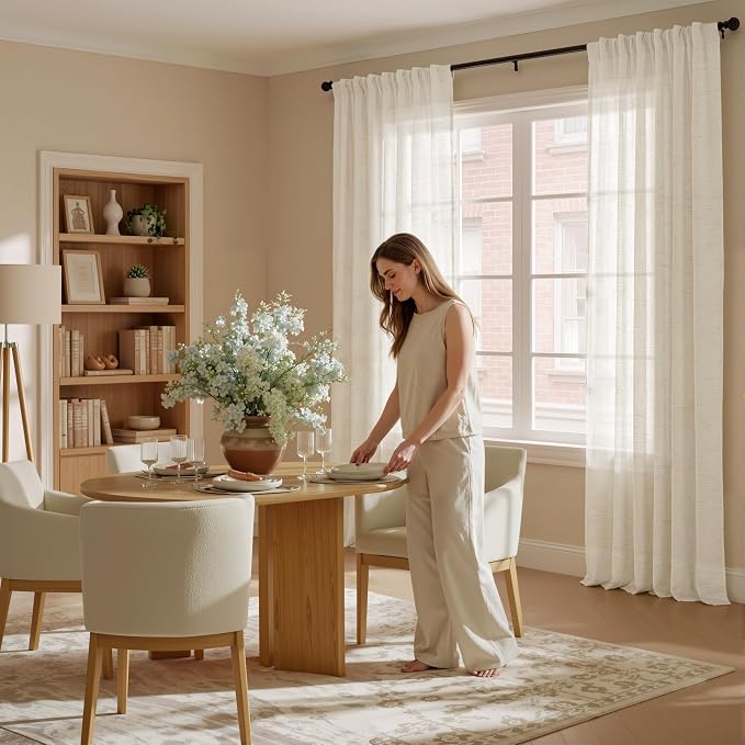 NICETOWN Semi Sheer Linen Curtains 84 inches Long 2 Panels Set - Image 6