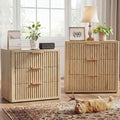 Night Stand with 3 Drawers, Fluted Bed Side End Table with Metal Handle by LOOMORA