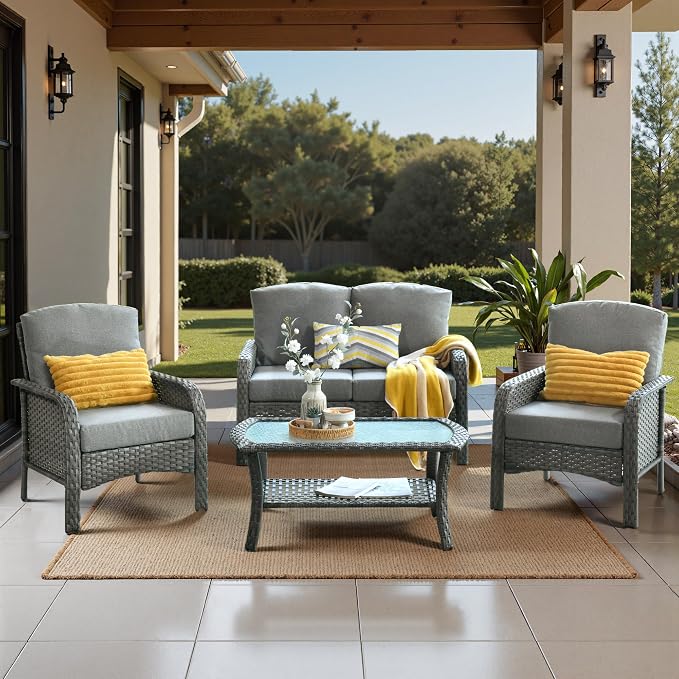 Wicker Patio Furniture Set High Back Loveseat Sofa Couch Armchair Coffee Table by Eco-ChicLivingBeautifullyAffordable