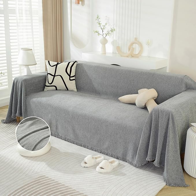 DREAMINGO Modern Minimalism Light Grey Couch Cover Sectional Sofa Covers by DREAMINGO