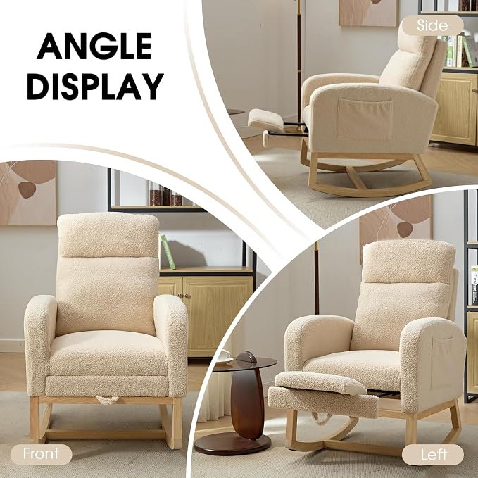 NIOIIKIT Modern Nursery Rocking Chair, Teddy Upholstered Rocking Chair - Image 8