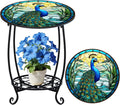 Cinnvoice Outdoor Side Table Round Small Mosaic Patio Accent Indoor End Plant by Cinnvoice