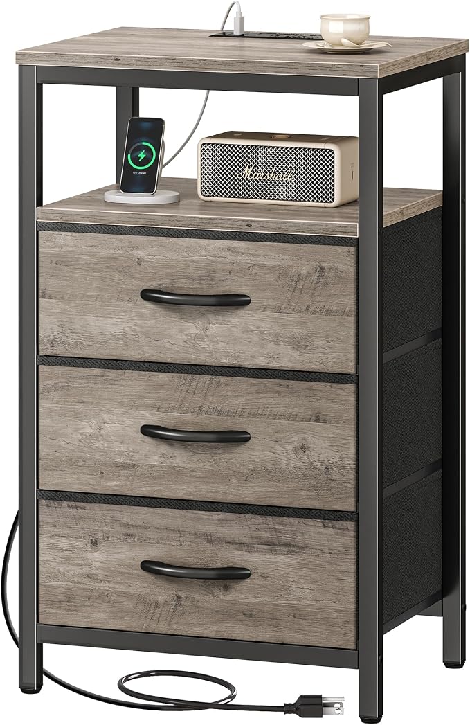 Huuger Nightstand with Charging Station, 27.6 Inch End Table Bedside Table with - Image 9