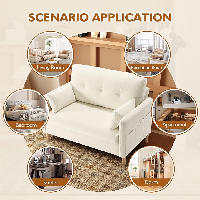 Urhanherry 47" Small Sofa Couch, Soft Chenille loveseat Mini Couch - Image 6