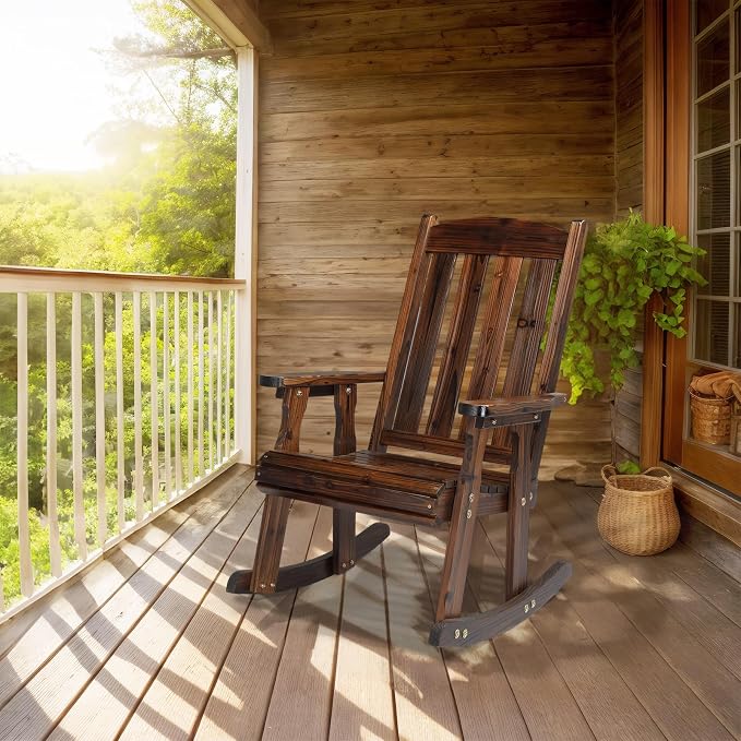 VINGLI Outdoor Rocking Chair, Heavy Duty 600 LBS Wooden Rocking Bench - Image 2
