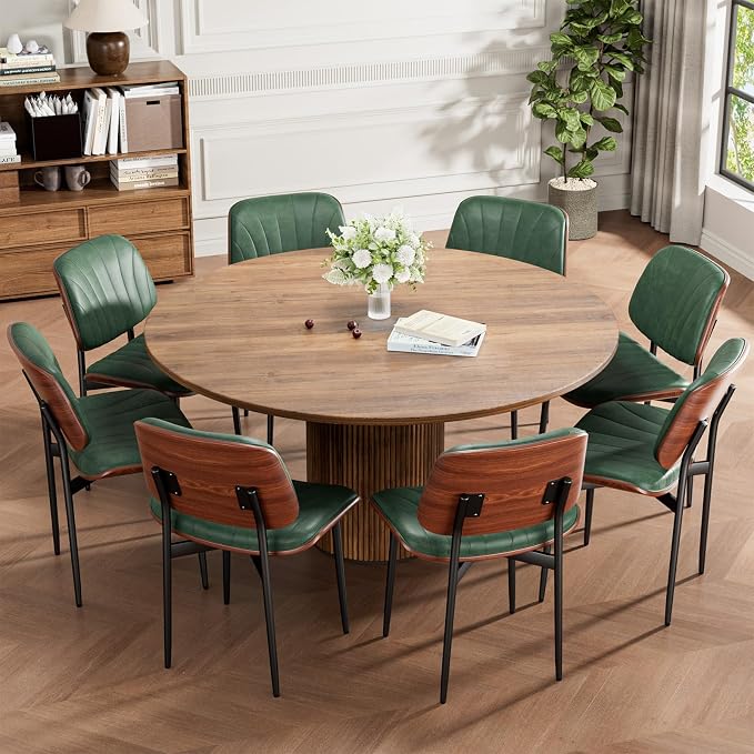 REONEY Dining Chairs Set of 2, Mid-Century Modern Upholstered PU Leather Chairs - Image 7