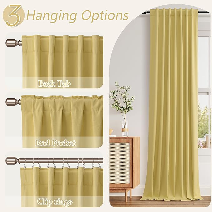 Guken Yellow 100% Blackout Linen Curtains 72 Inch Length 2 Panels Set - Image 6