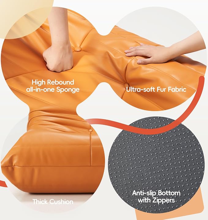 Hobestluk Small Bean Bag Chair Leather Waterproof Beanbag Lazy Floor Sofa Bean - Image 6