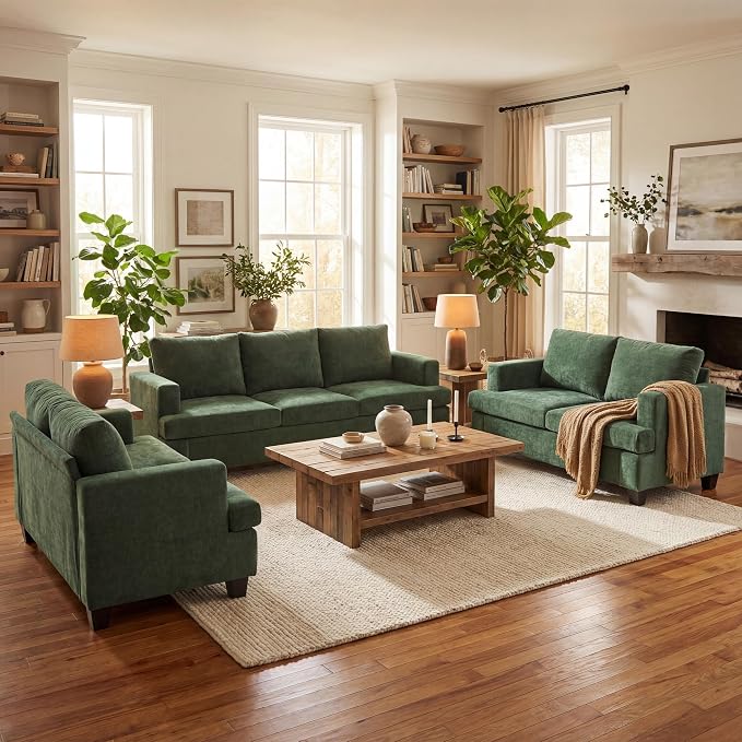YOUDENOVA Sofa Couch, 3 Piece Set Comfy Sofa, 2 Loveseat & 3 Seater Sofa by YOUDENOVA