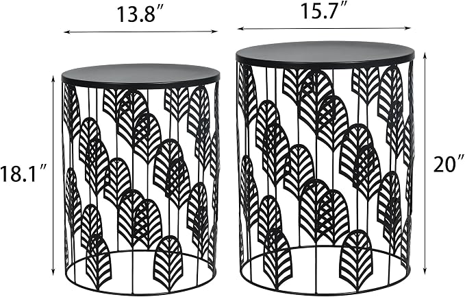 Homebeez Nesting End Tables Set of 2, Round Black Side Table - Image 3