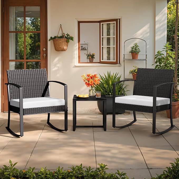 Greesum 3 Pieces Outdoor Furniture Set Patio Bistro Rocking Chairs - Image 6