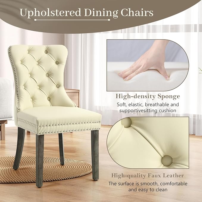 KCC Faux Leather Dining Chairs Set of 4, Upholstered High-end Tufted Dining - Image 4