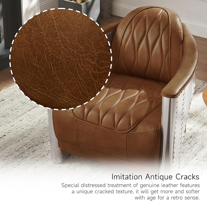 Art Leon Genuine Leather Accent Chair, Mid Century Industrial Armchair - Image 5