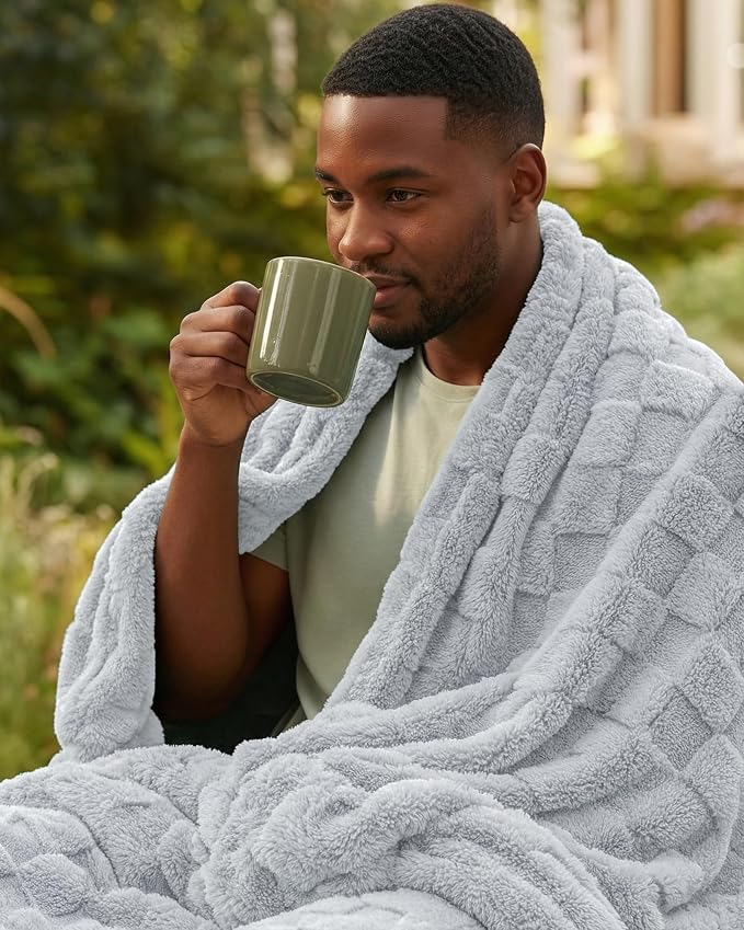 Utopia Bedding Cool Grey Checkered Fleece Queen Blanket - Image 9