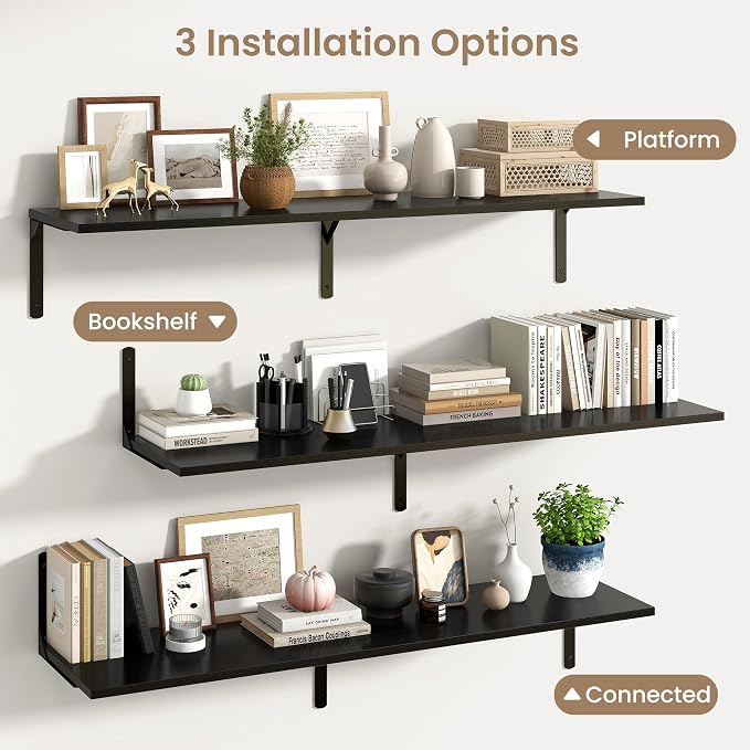 Fun Memories Floating Shelves for Wall, 12 Inch Deep Floating Shelves Set of 2 - Image 6