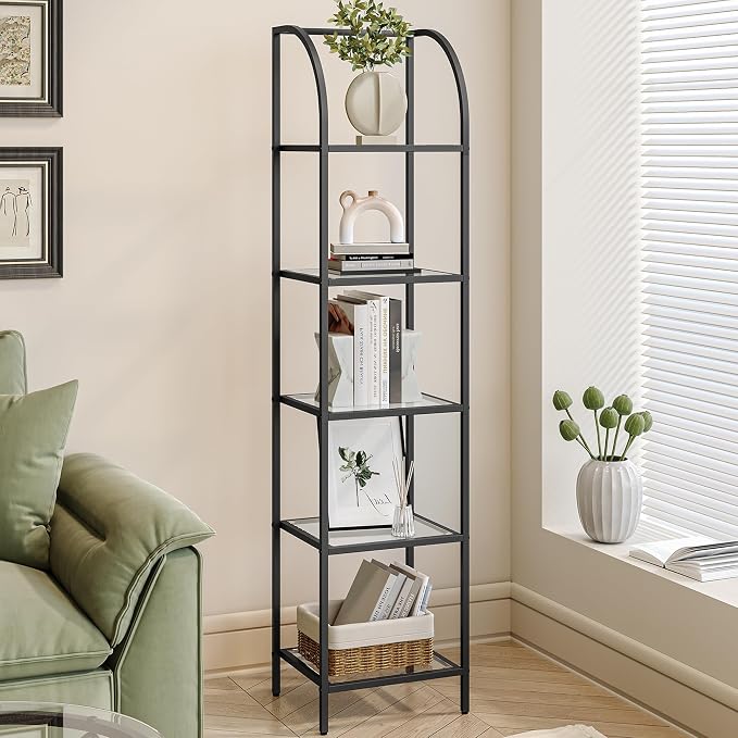 Hzuaneri Bookcase Bookshelf, Tempered Glass Arched Bookshelf by Hzuaneri