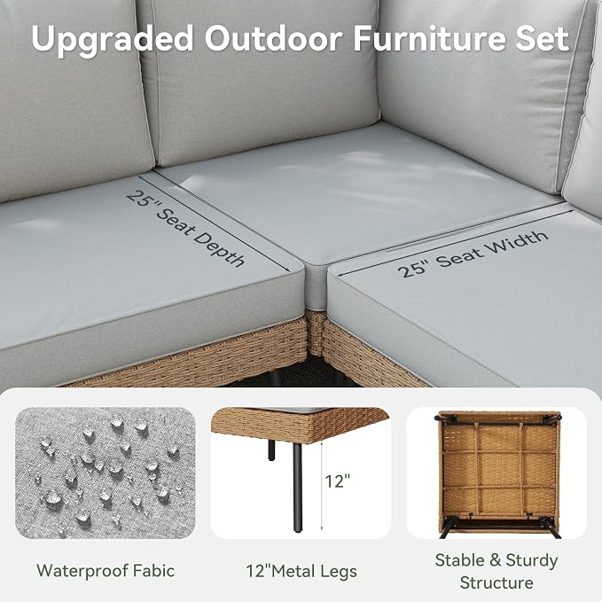 Aoxun Patio Furniture Set, 7 Piece Outdoor Sectional Sofas - Image 5