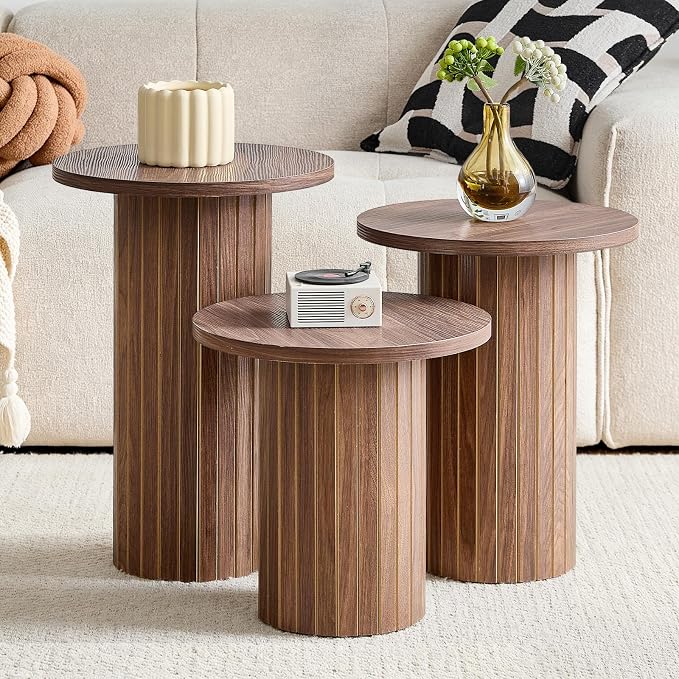 Round Nesting Coffee Table Set of 3 Mid Century Modern Wood Round Coffee Tables - Image 5